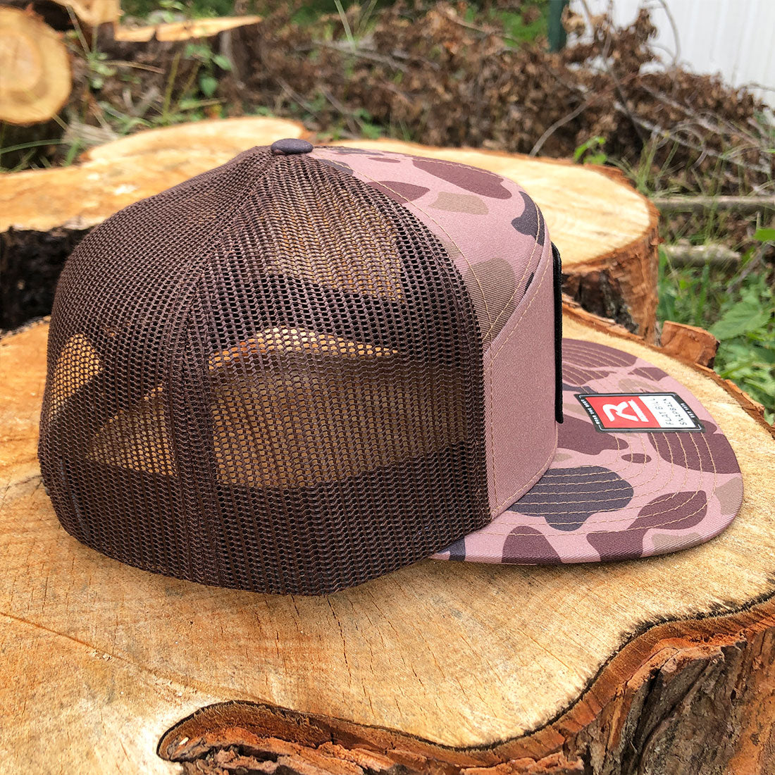 Basic Flat bill Trucker Hat in Bark Duck Camo/Brown