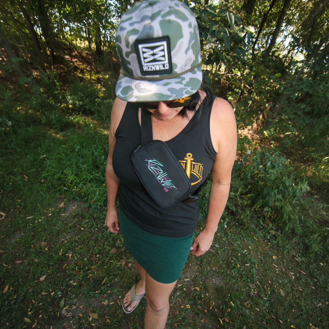 Electra crossbody bag styled with RIZNWILD apparel