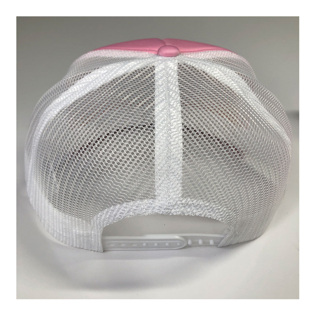 Icon Flat Bill Foam Front Trucker Hat in Pink/White