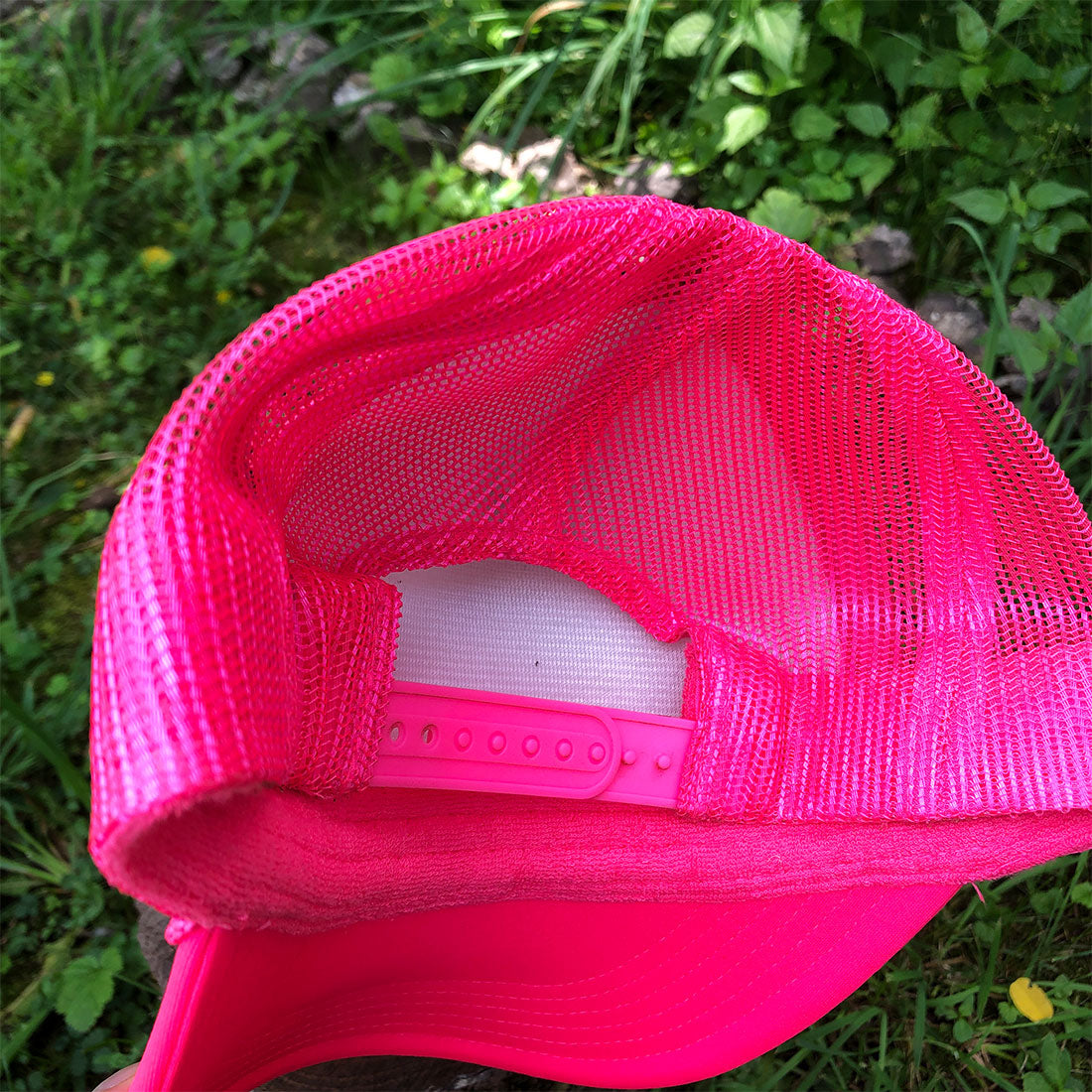 Harbor Curved Bill Foam Front Trucker Hat in White/Neon Pink