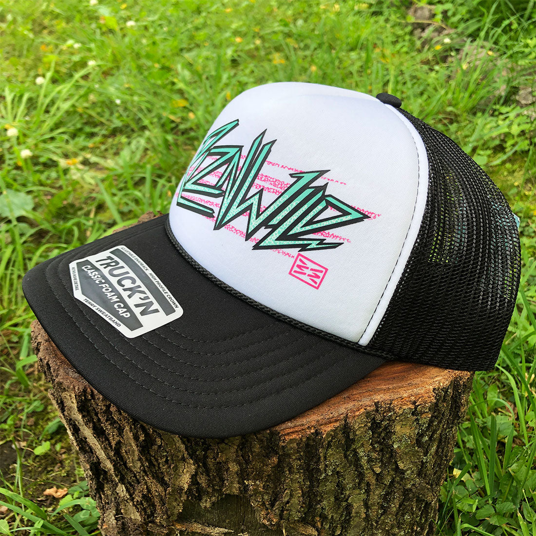 Electra Curved Bill Foam Front Trucker Hat in Black/White