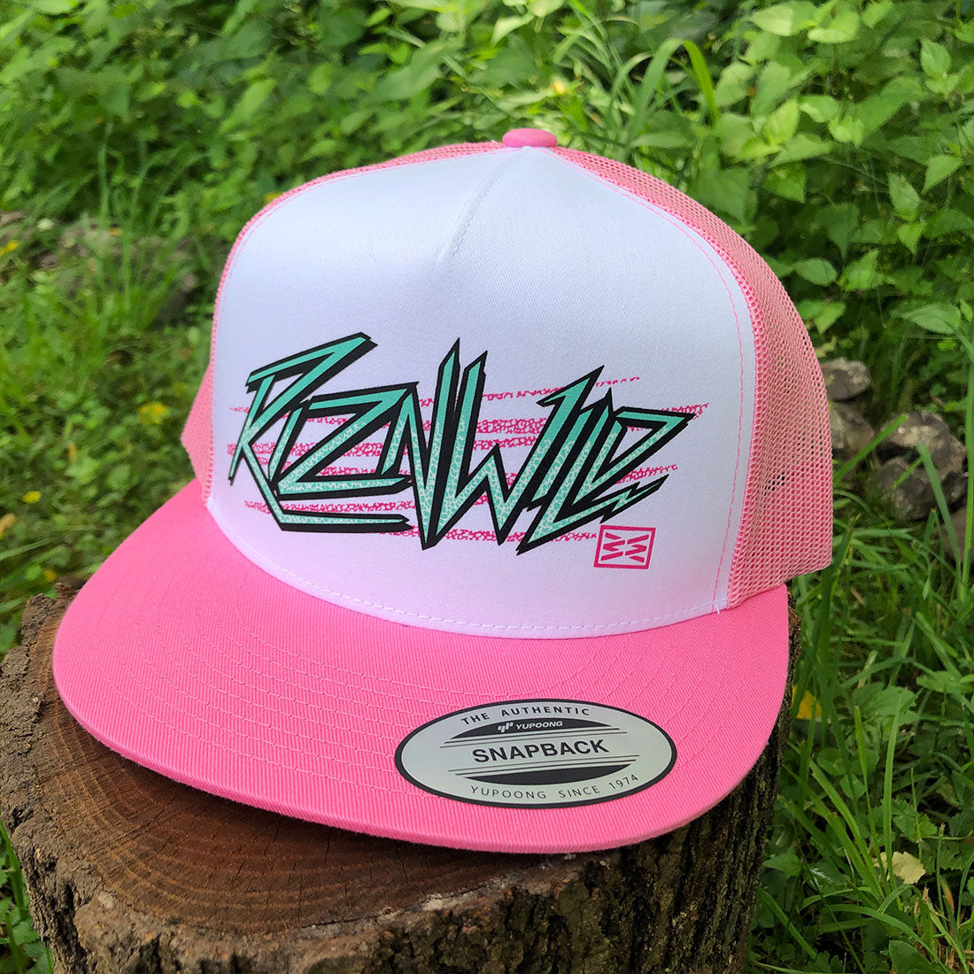 Electra Flat Bill Trucker Hat in White/Pink