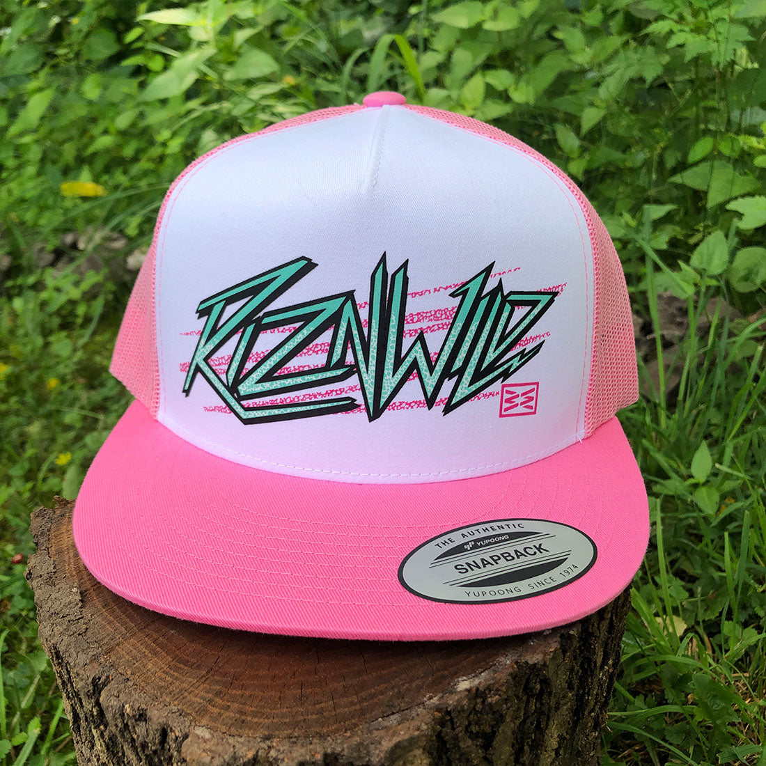 Electra Flat Bill Trucker Hat in White/Pink