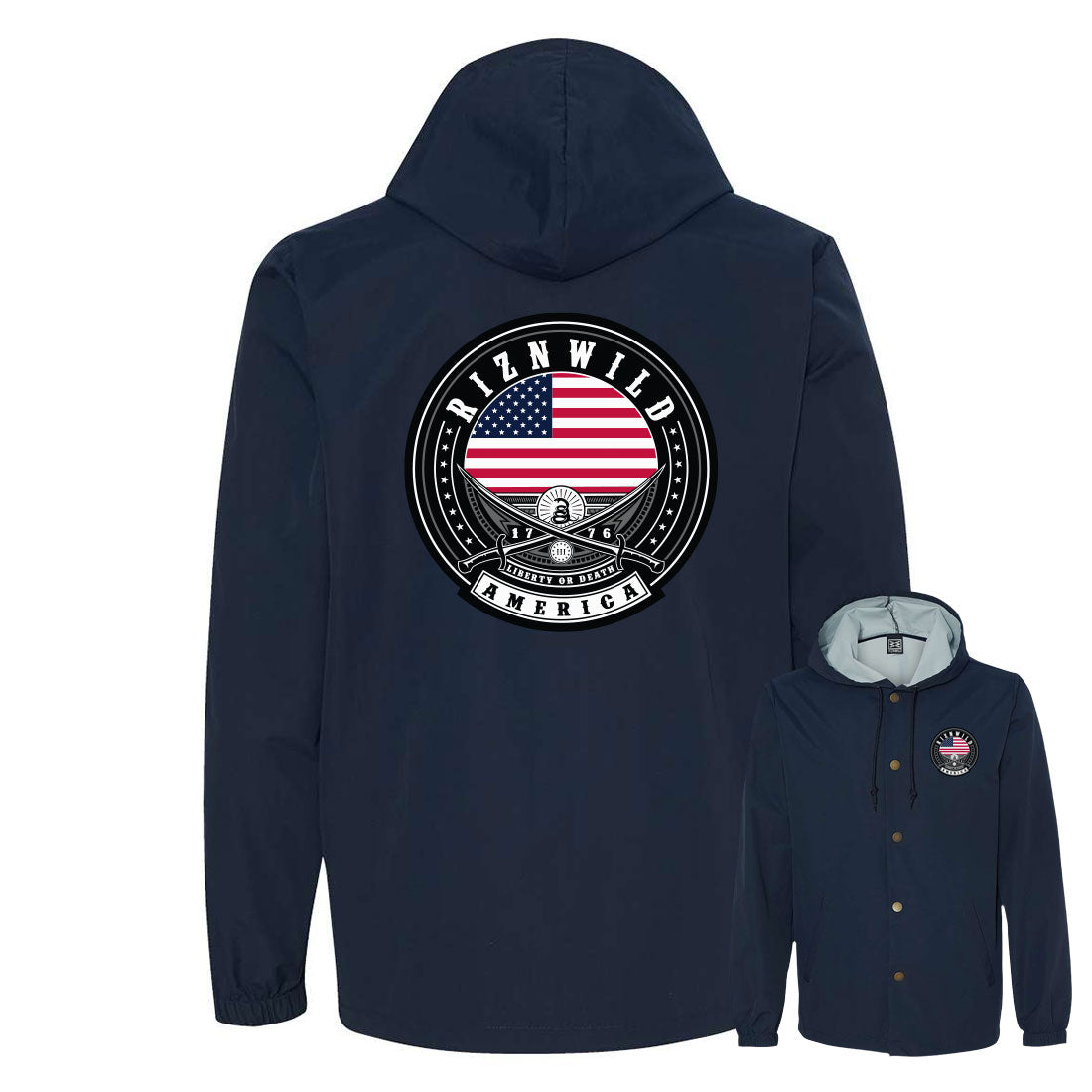 Liberty Water Resistant Hooded Windbreaker Coach Jacket in Navy