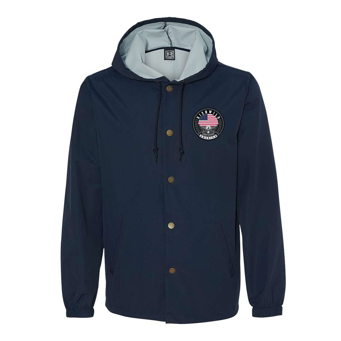 Liberty Water Resistant Hooded Windbreaker Coach Jacket in Navy