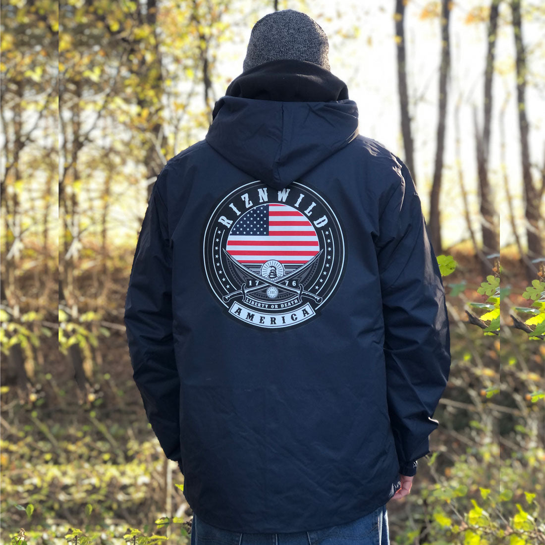 Liberty Water Resistant Hooded Windbreaker Coach Jacket in Navy