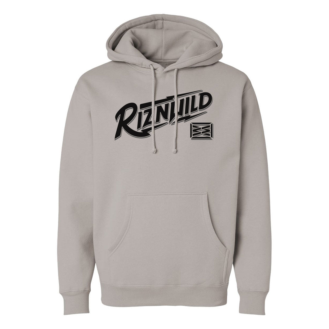 Men’s Cement heavyweight hoodie with black RIZNWILD Voltage logo