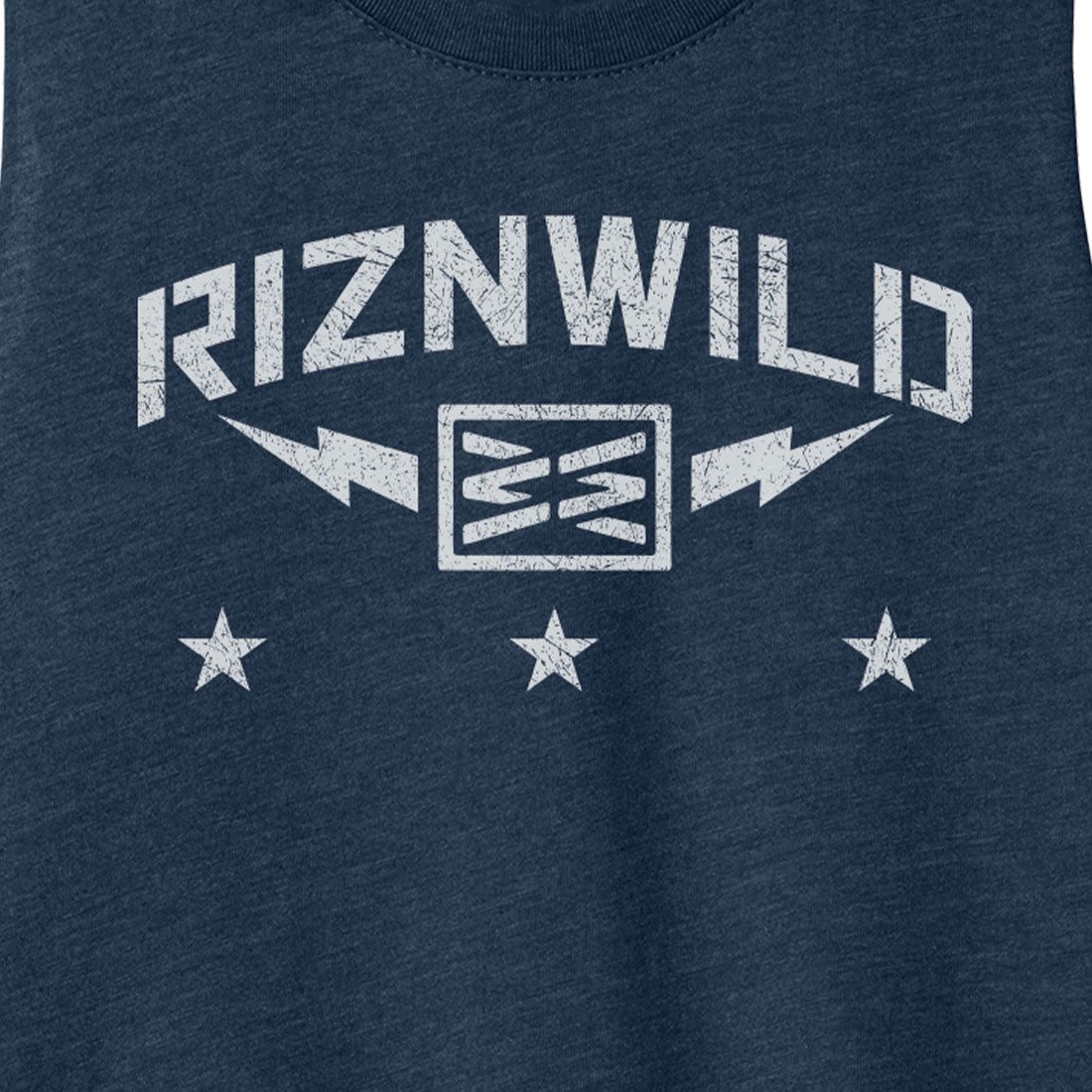 women’s cropped tank top, heather navy crop top, RIZNWILD graphic tank, patriotic crop tank, lightning bolt women’s shirt, summer festival top, casual racerback tank, 4th of July crop top, USA streetwear tank