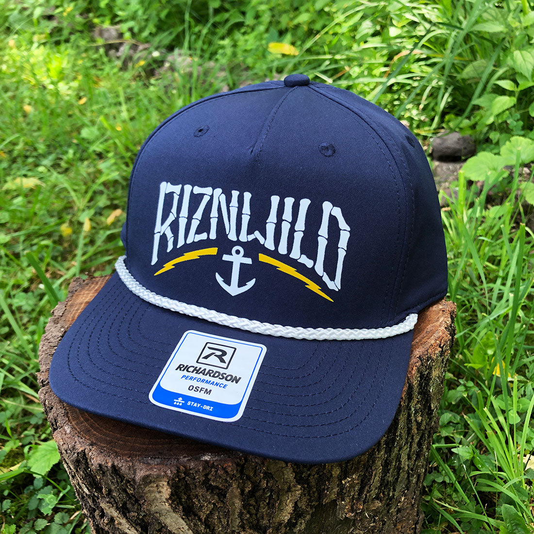 Harbor Curved Bill Snapback Rope Hat in Navy/White