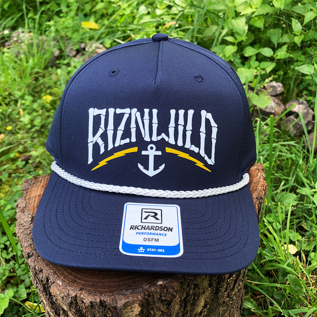 Harbor Curved Bill Snapback Rope Hat in Navy/White