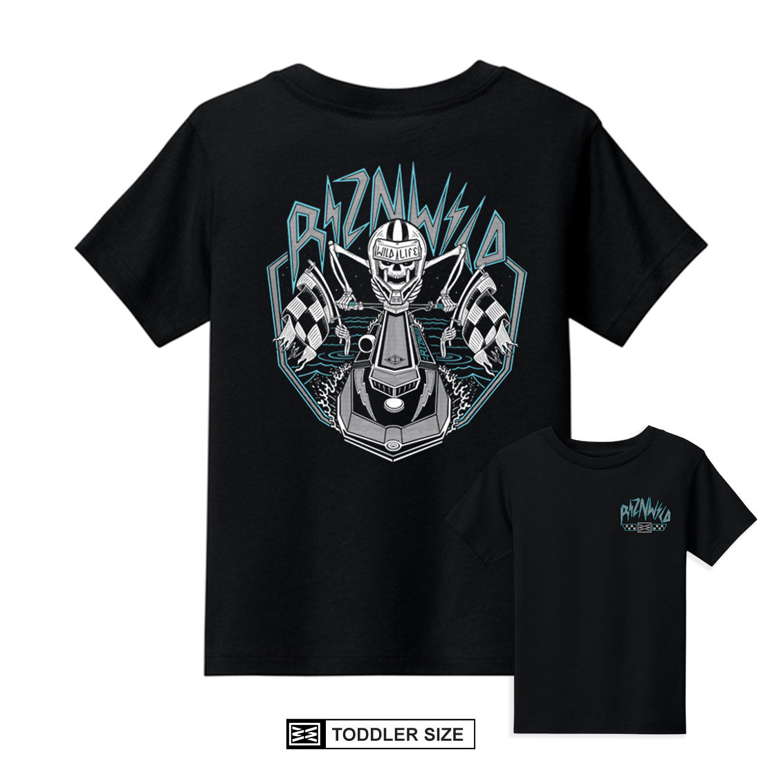 RIZNWILD Deadset black toddler T-shirt with skeleton jet ski racer graphic