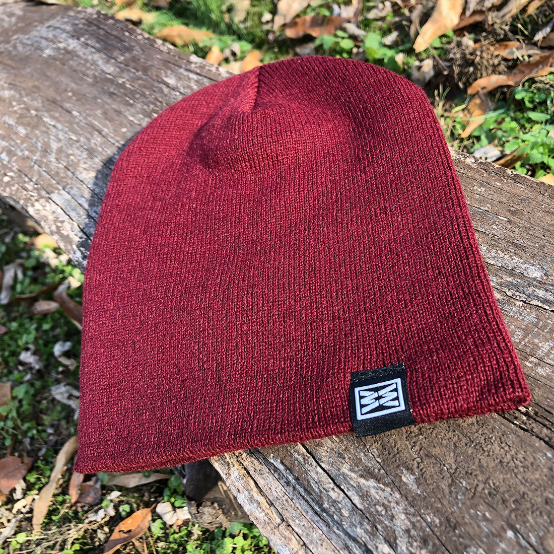 Burgundy Ribbed Beanie with Logo Tag – Warm Winter Ha