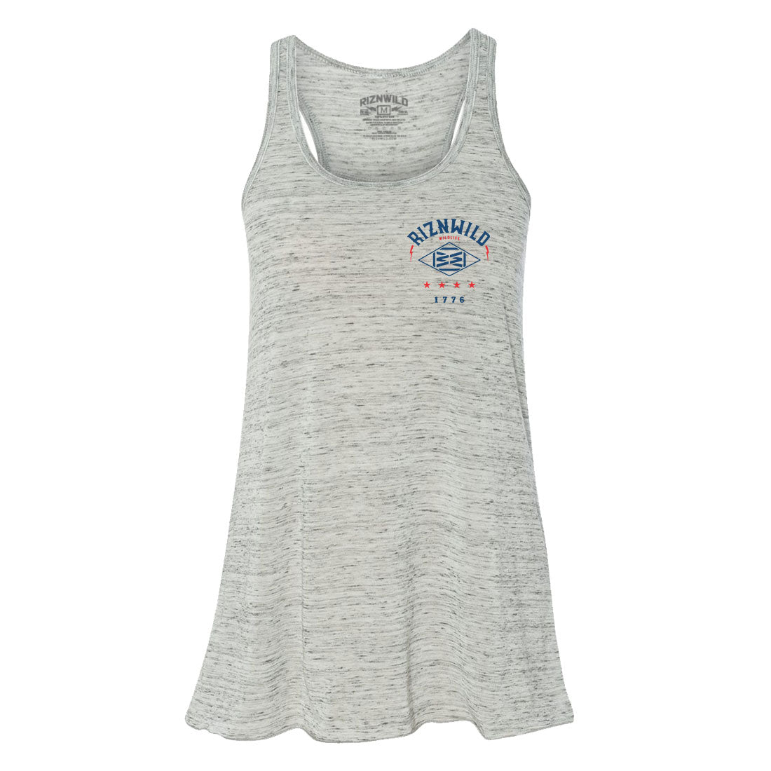 1776 WOMENS FLOWY RACERBACK TANK IN WHITE MARBLE