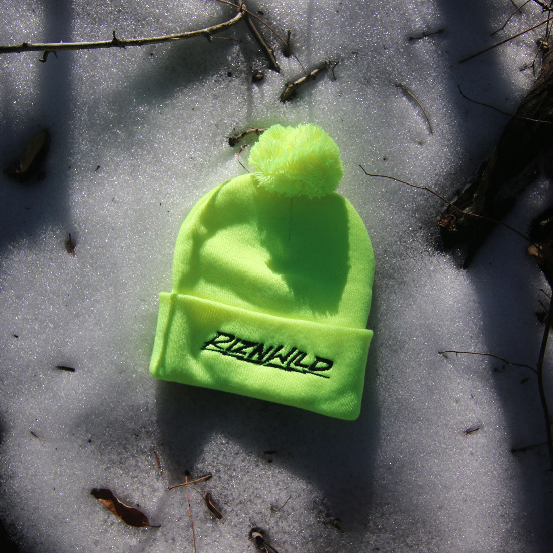 Electric Cuffed Pom Beanie In Neon Yellow
