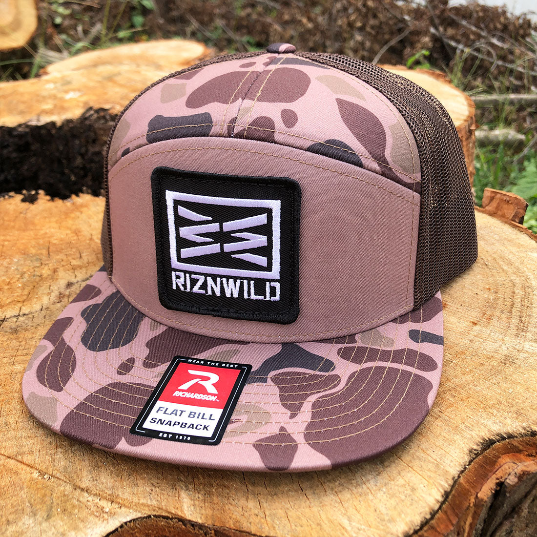 Basic Flat bill Trucker Hat in Bark Duck Camo/Brown