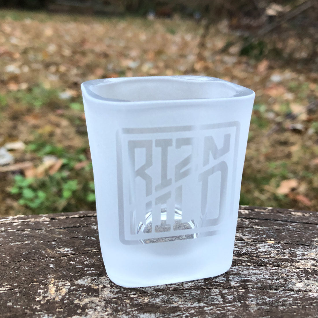 Frosted RIZNWILD Icon Square Shot Glass with etched logo