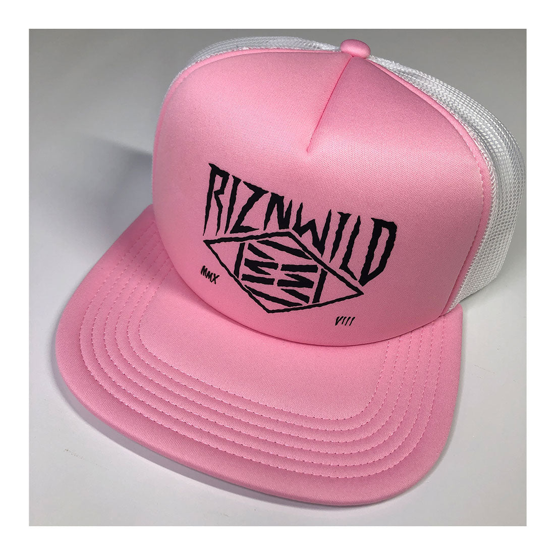 Creep Flat Bill Foam Front Trucker Hat in Pink/White