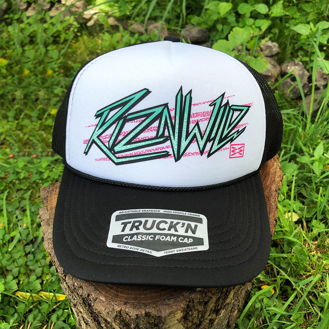 Electra Curved Bill Foam Front Trucker Hat in Black/White