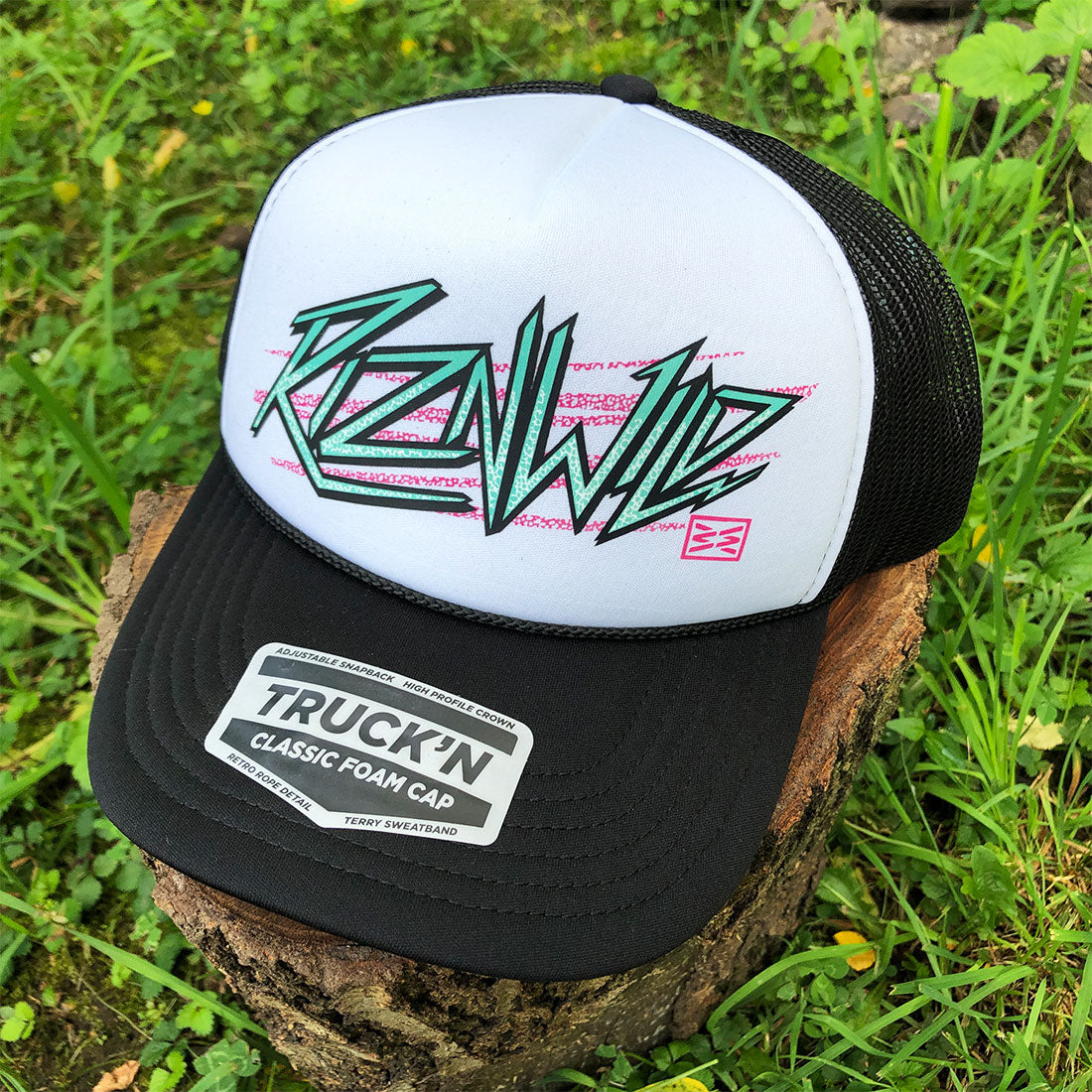 Electra Curved Bill Foam Front Trucker Hat in Black/White