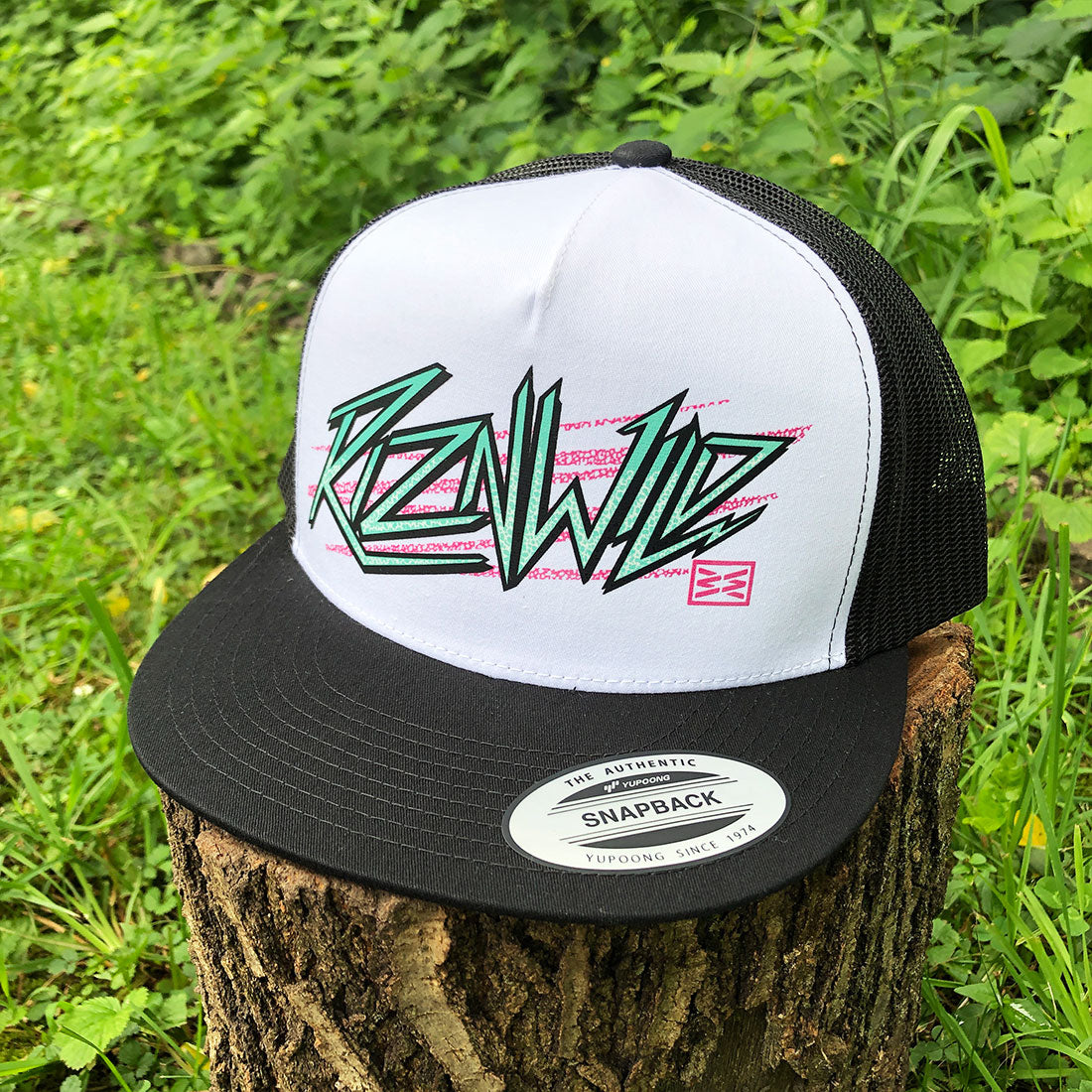 Electra Flat Bill Trucker Hat in Black/White