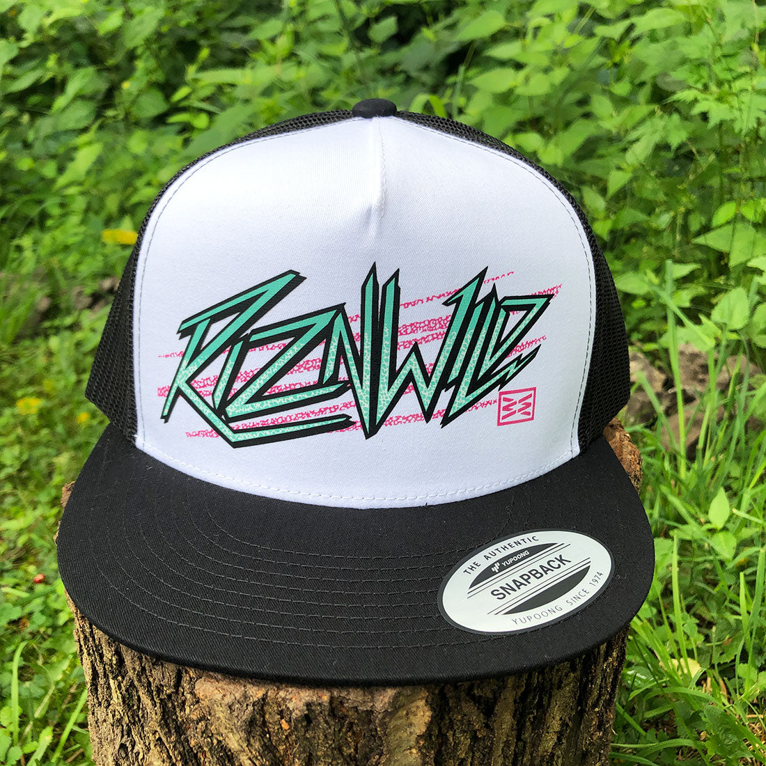 Electra Flat Bill Trucker Hat in Black/White