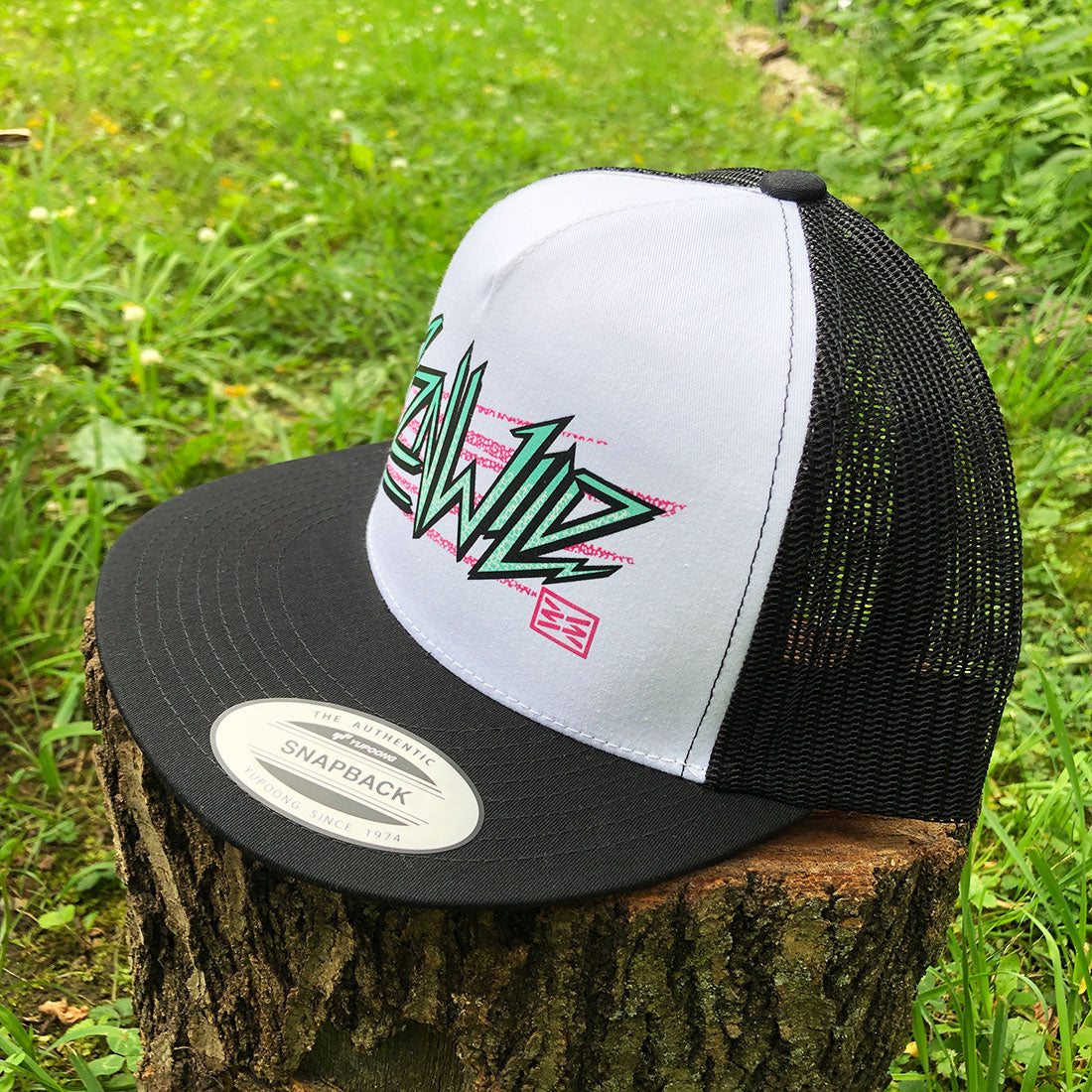 Electra Flat Bill Trucker Hat in Black/White
