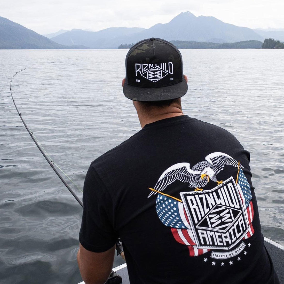 RIZNWILD empire flat bill trucker hat in black camo