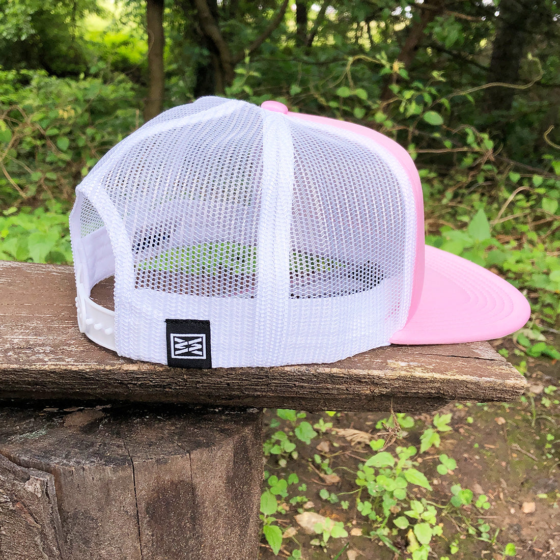 Range Flat Bill Foam Front Trucker Hat in Pink/White