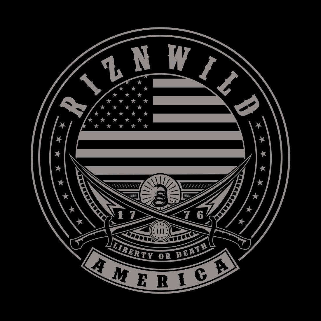Women’s black joggers featuring RIZNWILD patriotic emblem