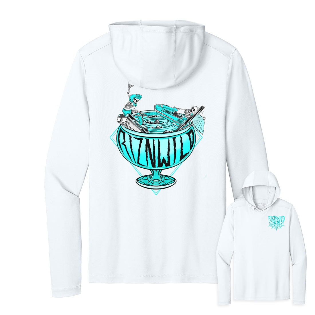Fish Bowl Mens Hooded Longsleeve UV Performance Tee in White