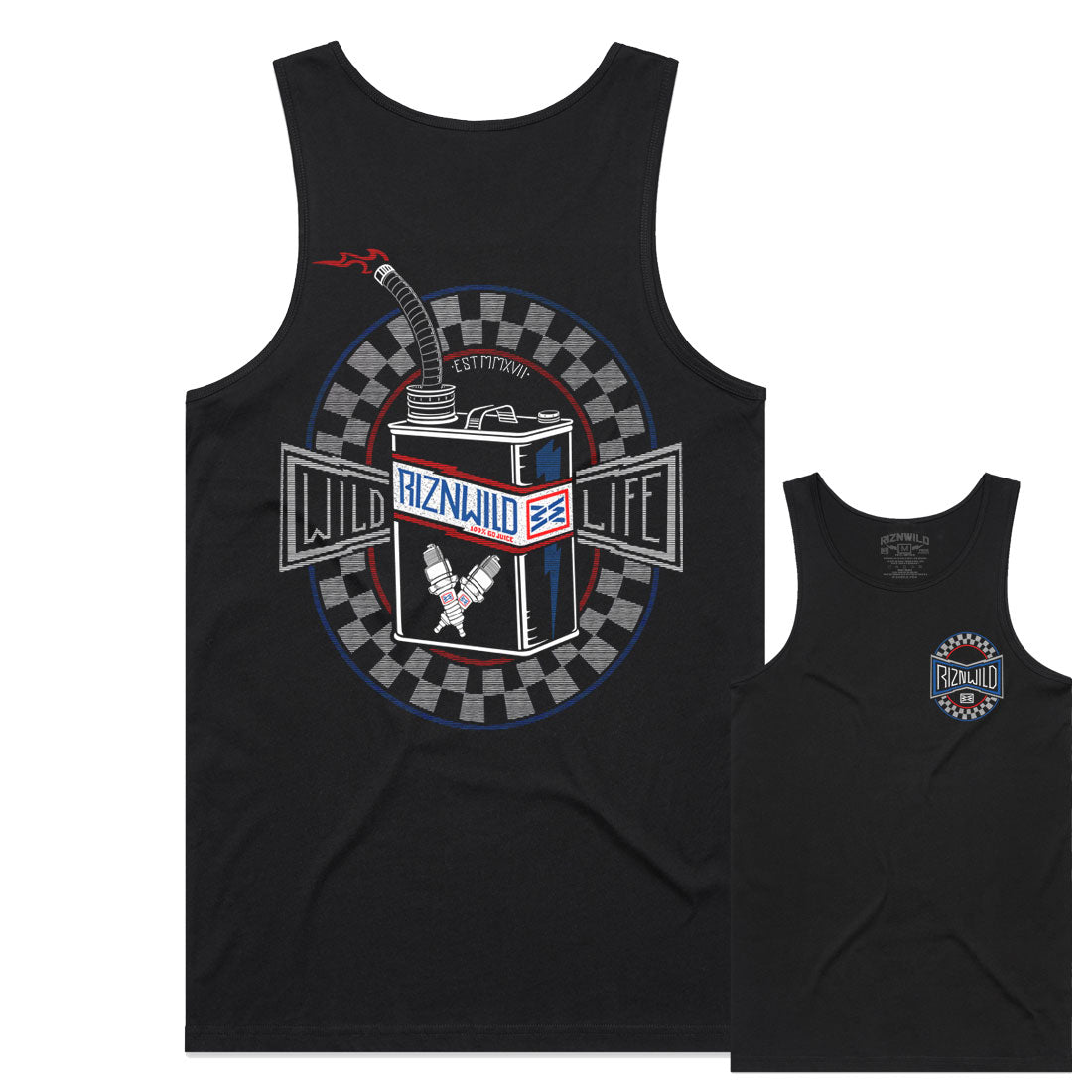 RIZNWILD go juice men's vintage gas can printed tank