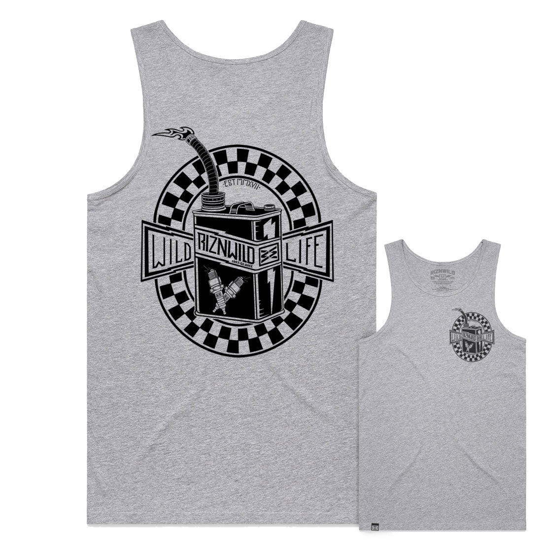 RIZNWILD wild life mens tank checkered pattern printed tank
