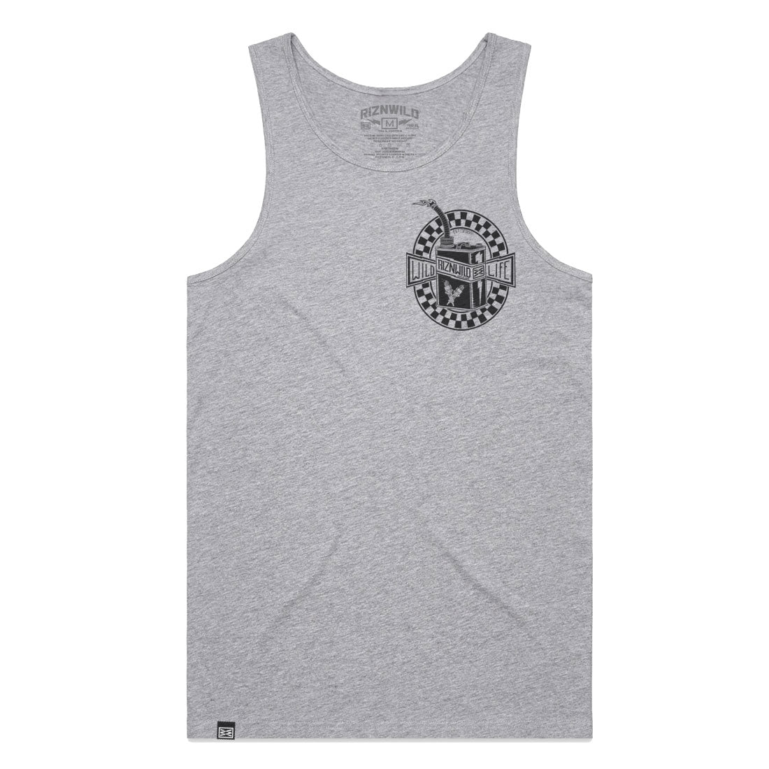 RIZNWILD Men's athletic heater tank top vintage gas can logo