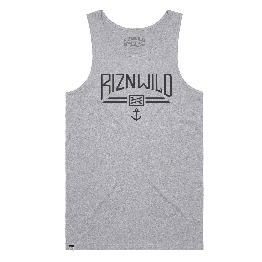 RIZNWILD anchor captian logo printed across the front chest men's tank top