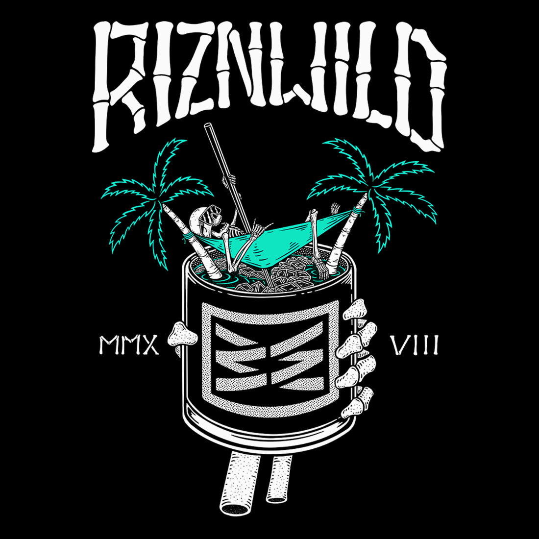 Get ready to party with our ON THE ROCKS tank! This cool black tank features a unique RIZNWILD tiki skeleton graphic, Cheers to looking stylish and having a good time!&nbsp;