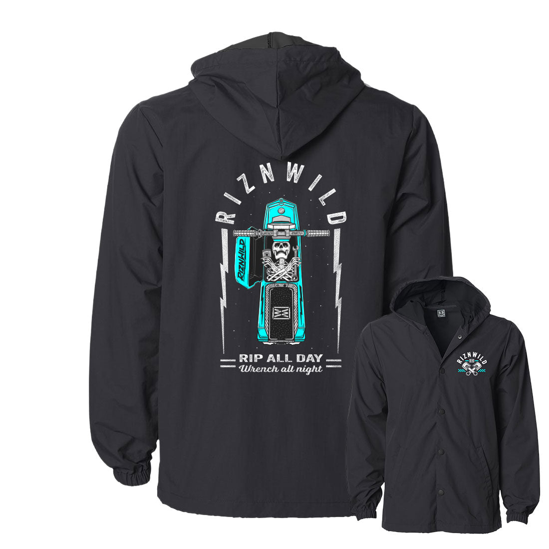 RIP Water Resistant Hooded Windbreaker Coach Jacket in Black