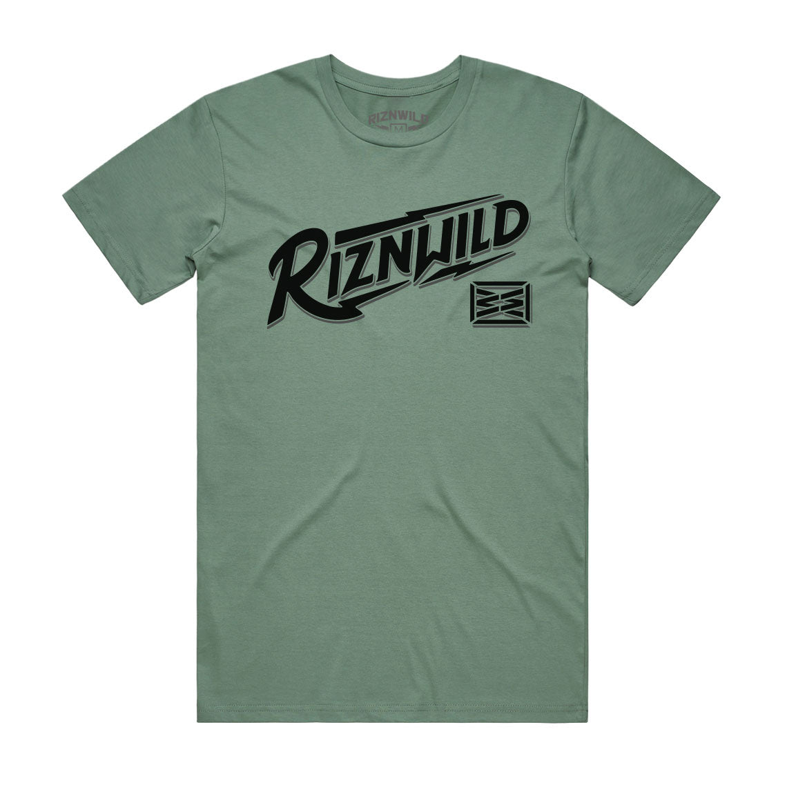 Men’s Sage t-shirt with black RIZNWILD Voltage logo