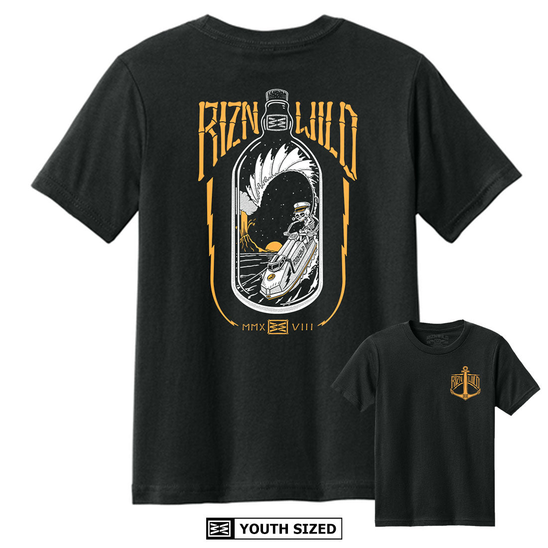 RIZNWILD Throttle Bottle black youth T-shirt with large back graphic