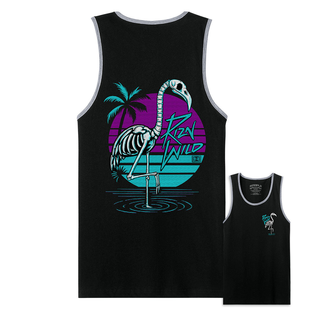 When the beach party ends and the bones start dancing—meet the Skelingo Tank. A retro undead flamingo rocking that neon 80s heat. Soft, lightweight, and ready to rage all summer.