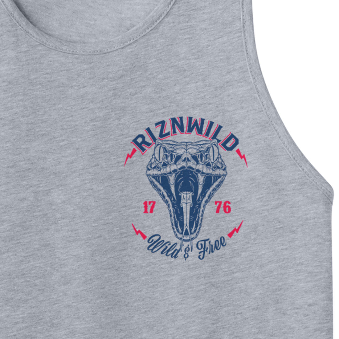 Stay cool and rep your wild side in the Snakebite Tank. This athletic heather men’s tank features a detailed front-facing rattlesnake graphic, paired with lightning bolt accents