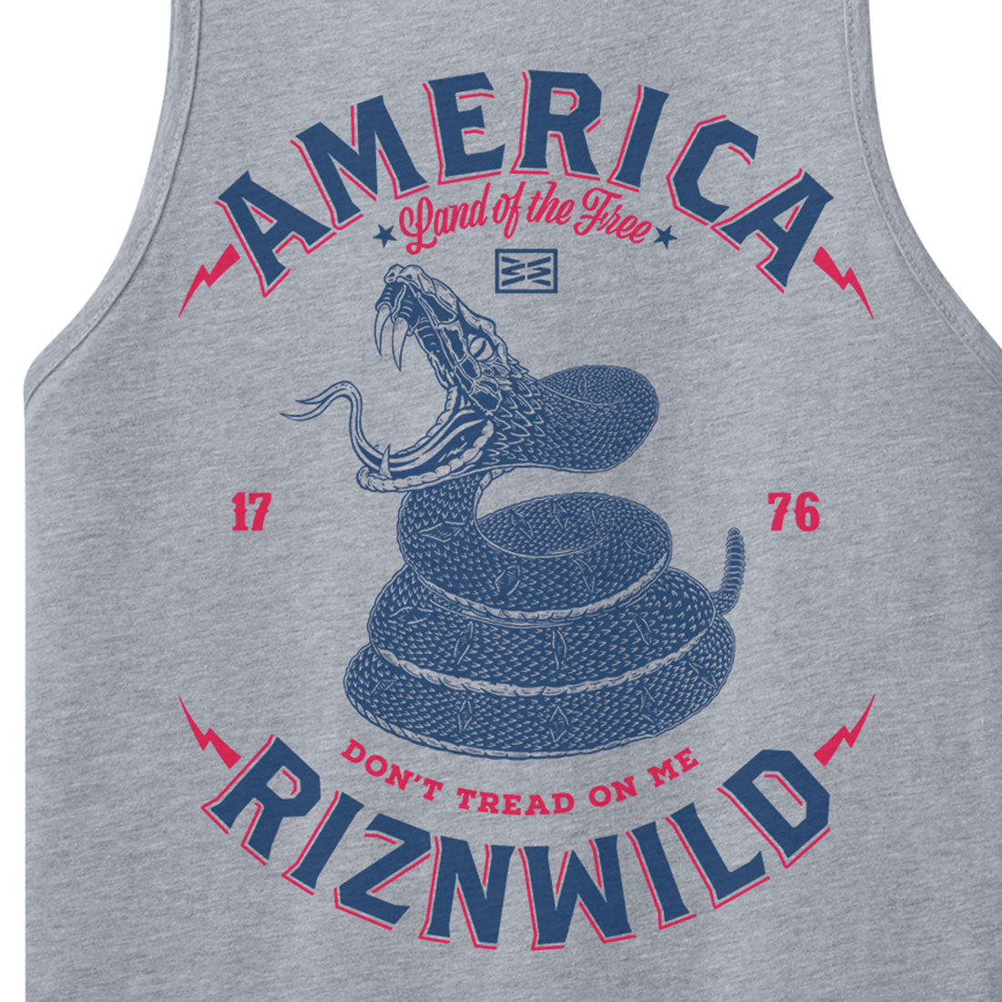 men’s graphic tank top, athletic heather tank, RIZNWILD men’s tank, patriotic muscle shirt, 1776 tank top, snake graphic apparel, Wild and Free tank, summer workout tank, American lifestyle tank