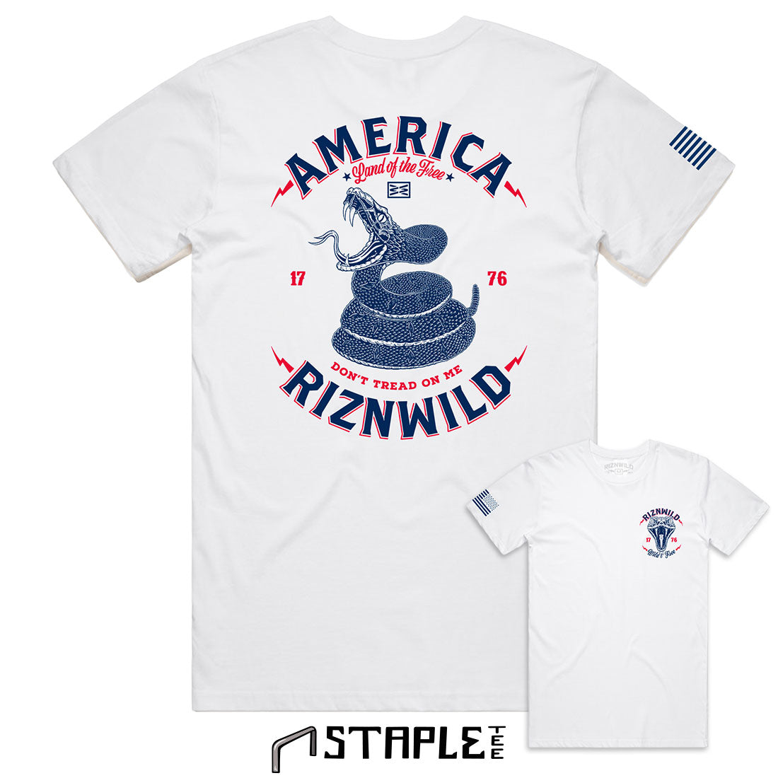 snake graphic t-shirt, don’t tread on me shirt, RIZNWILD patriotic tee, American flag shirt men, 1776 shirt, freedom t-shirt, USA streetwear