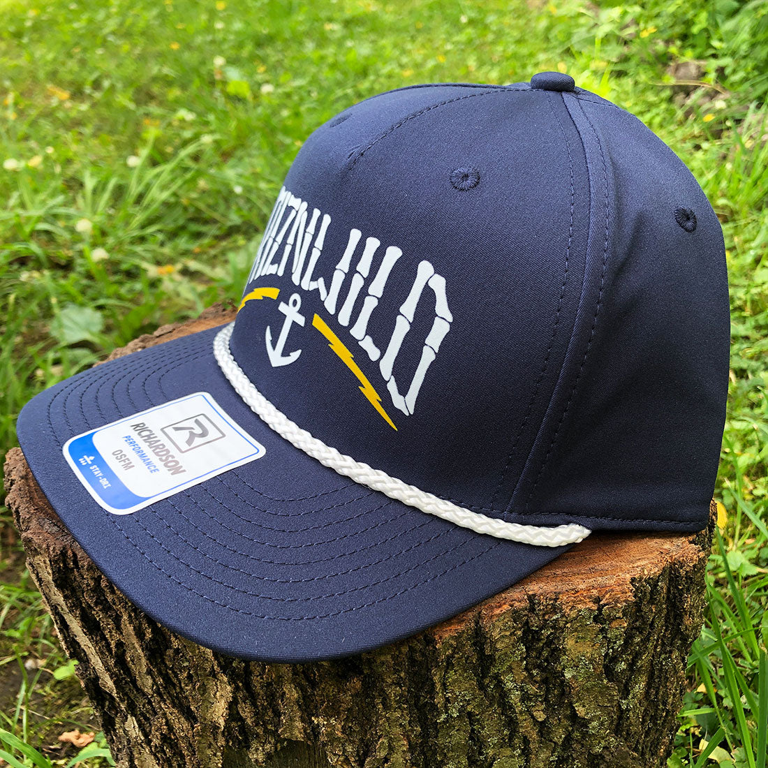 Harbor Curved Bill Snapback Rope Hat in Navy/White