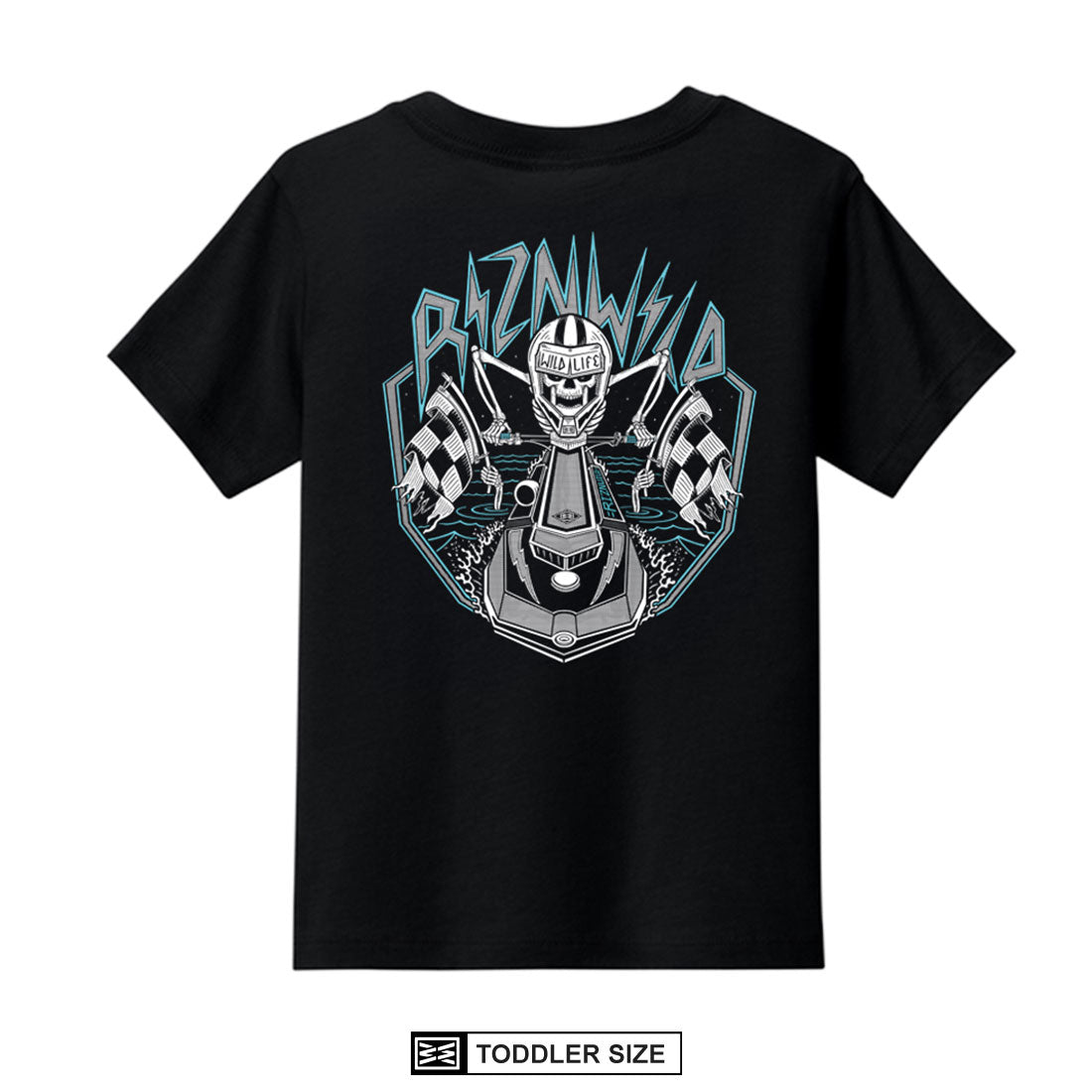 RIZNWILD Deadset black toddler T-shirt with skeleton jet ski racer graphic