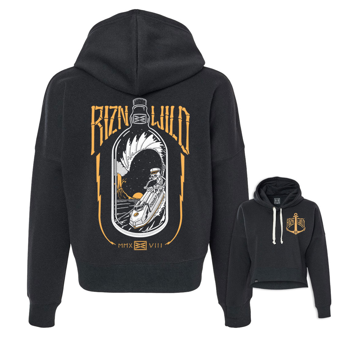 Throttle Bottle Women's Cropped Hooded Sweatshirt in Black