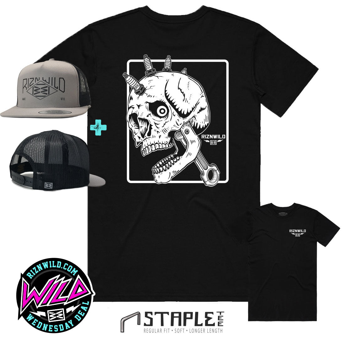 WILD WEDNESDAY DEAL - Moto Head Mens Staple Tee  / Range Trucker Hat