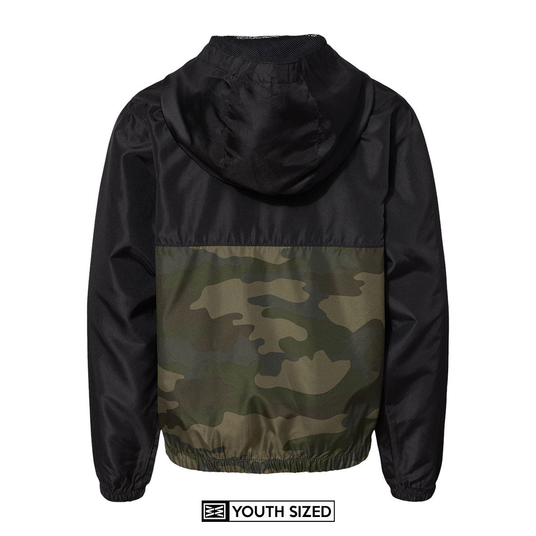 Vault Youth Lightweight Packable Windbreaker Jacket in Black/Forest Camo