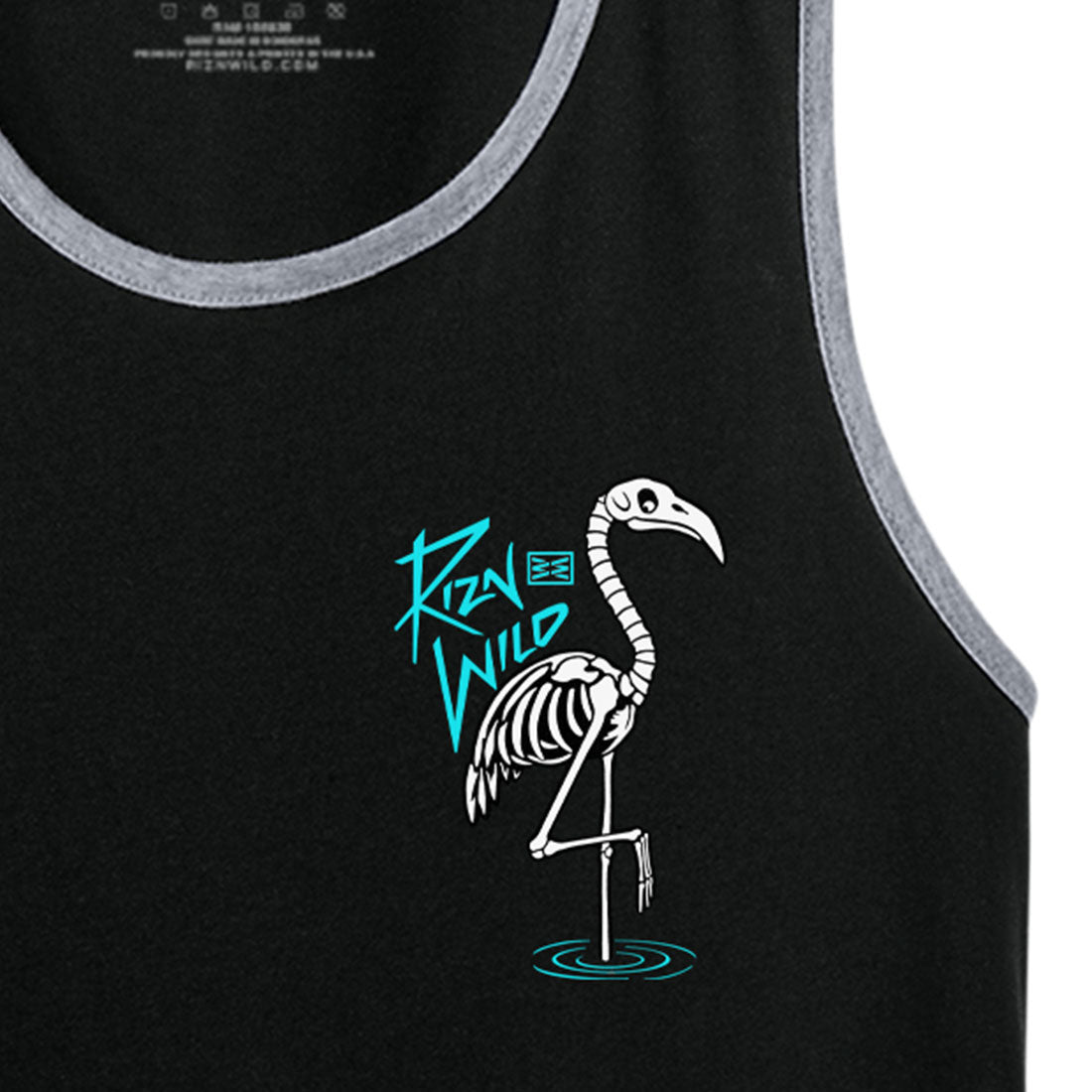 Who needs feathers when you’ve got bones and neon? The Skelingo Tank brings undead energy to the beach with electric hues and tropical doom. Stay cool. Stay weird. Stay RIZNWILD.