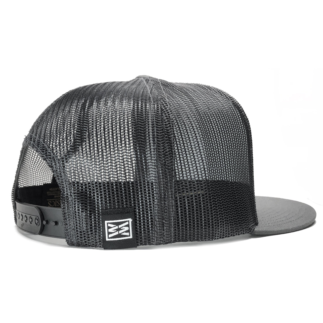 LEGEND FLAT BILL TRUCKER HAT IN CHARCOAL