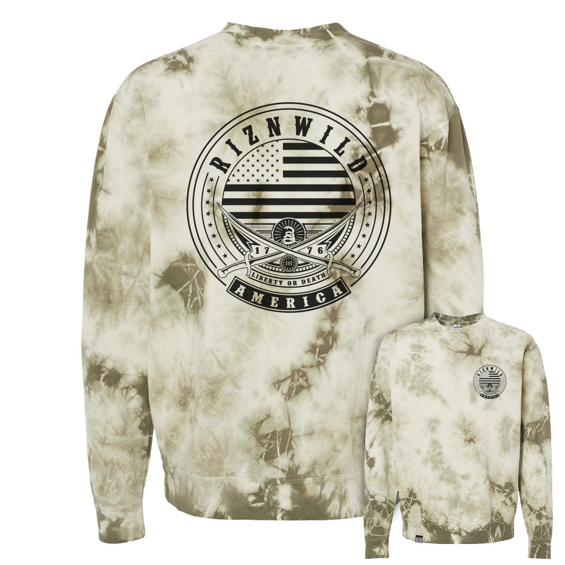 LIBERTY UNISEX MIDWEIGHT CREWNECK SWEATSHIRT IN TIE DYE OLIVE